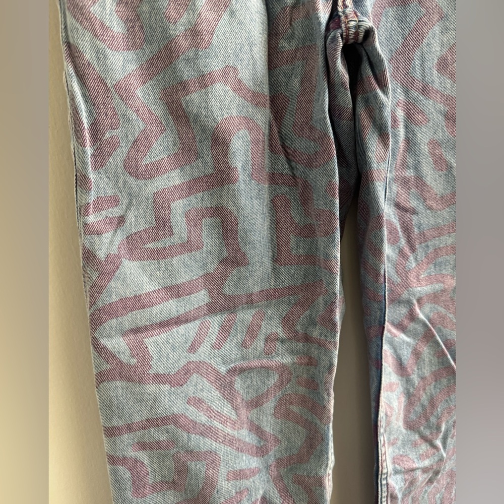 H&M X Keith Haring Pink Patterned Wide Leg High Waist Kids Jeans - Picture 3 of 6